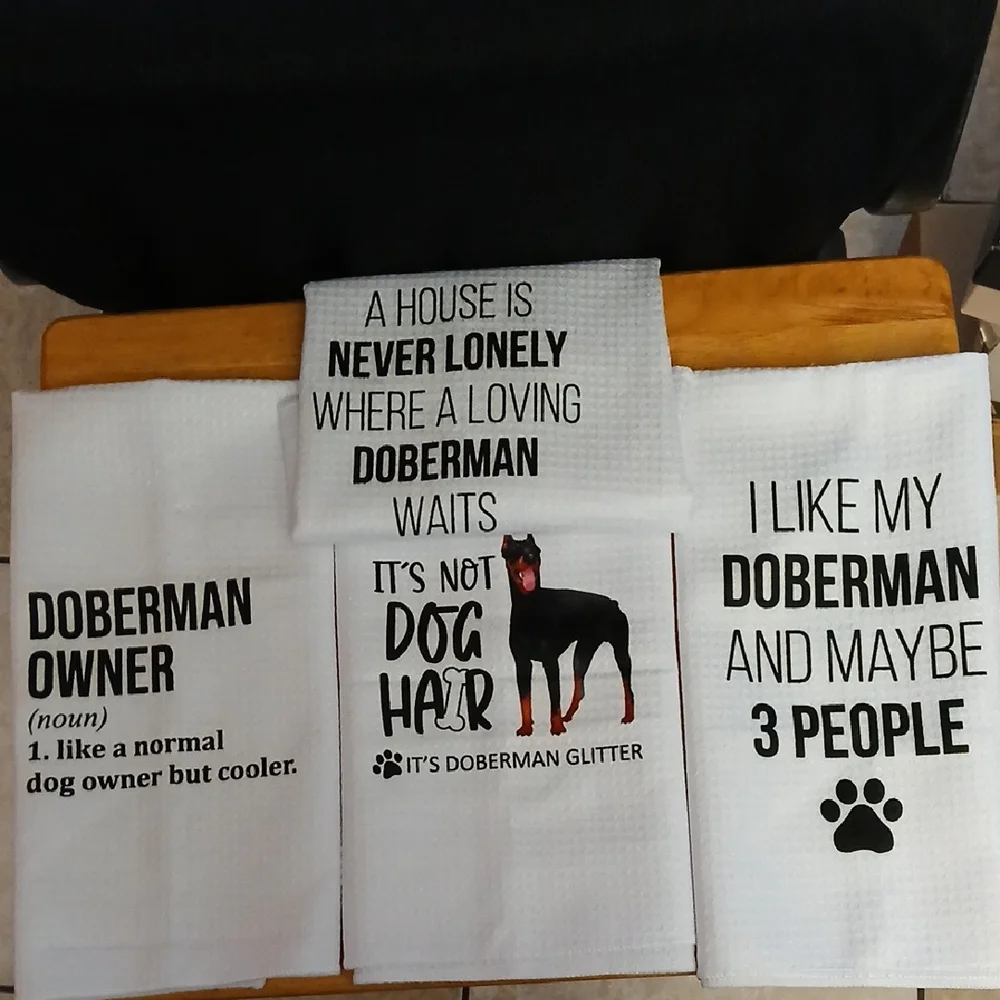 Doberman Themed Dog Towels - Black and White